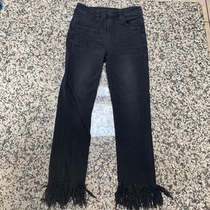 American Eagle high rise crop fringe jeans